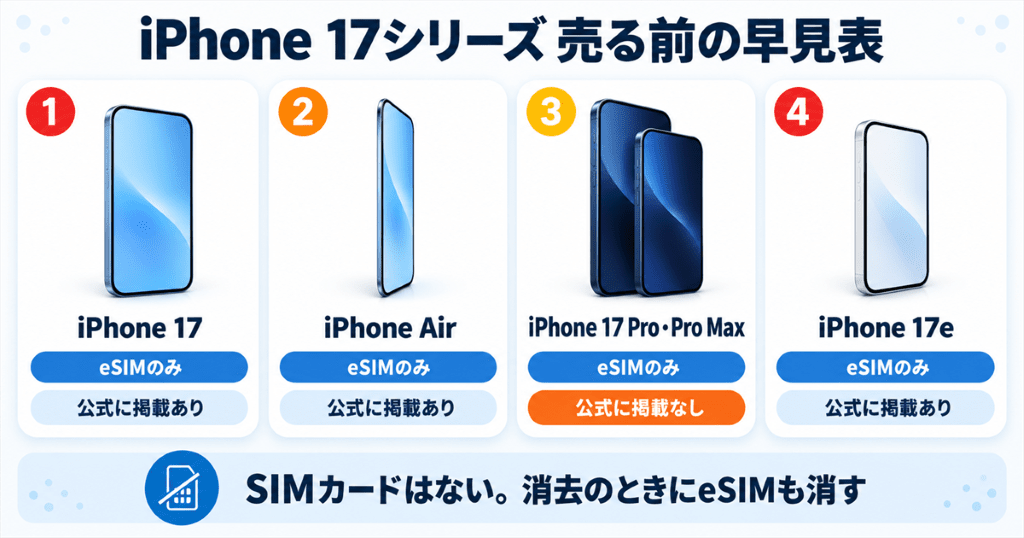 iPhone 17シリーズの機種ごとに売る前に確かめることをまとめた早見表