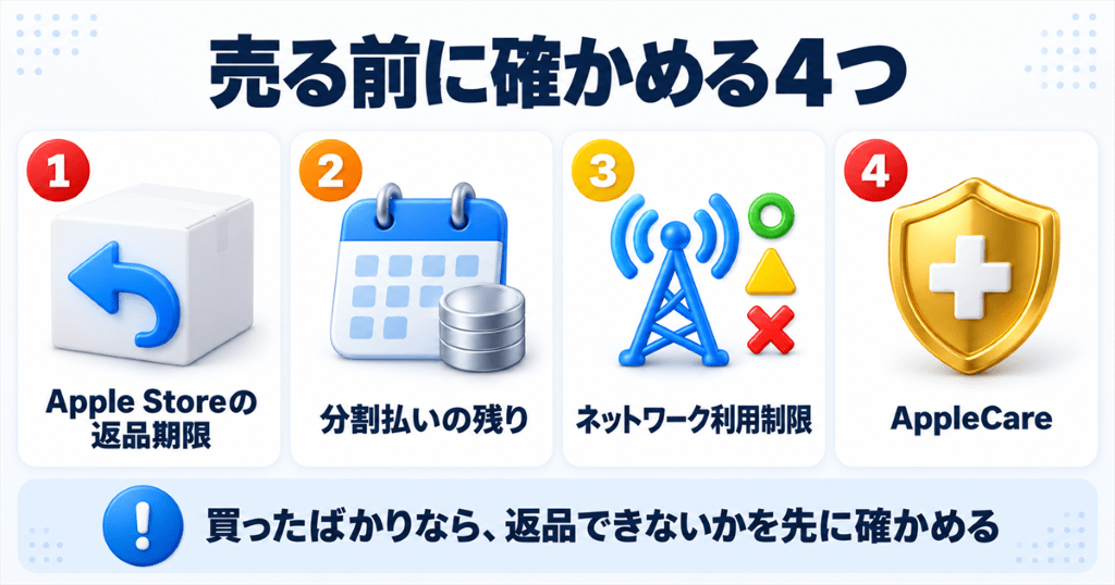 iPhone 17を売る前に確かめる4つのことをまとめた図