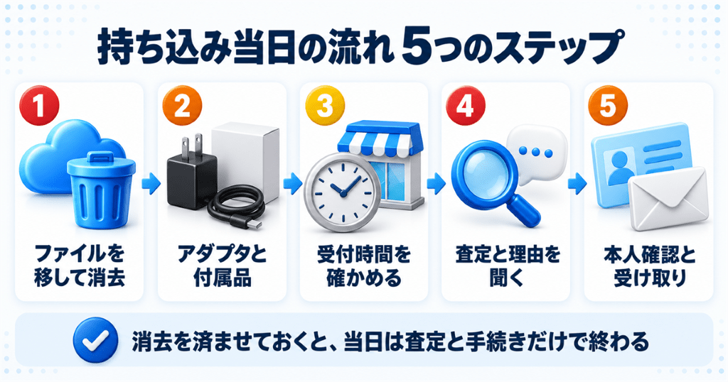 パソコンを店に持ち込んで代金を受け取るまでの流れ