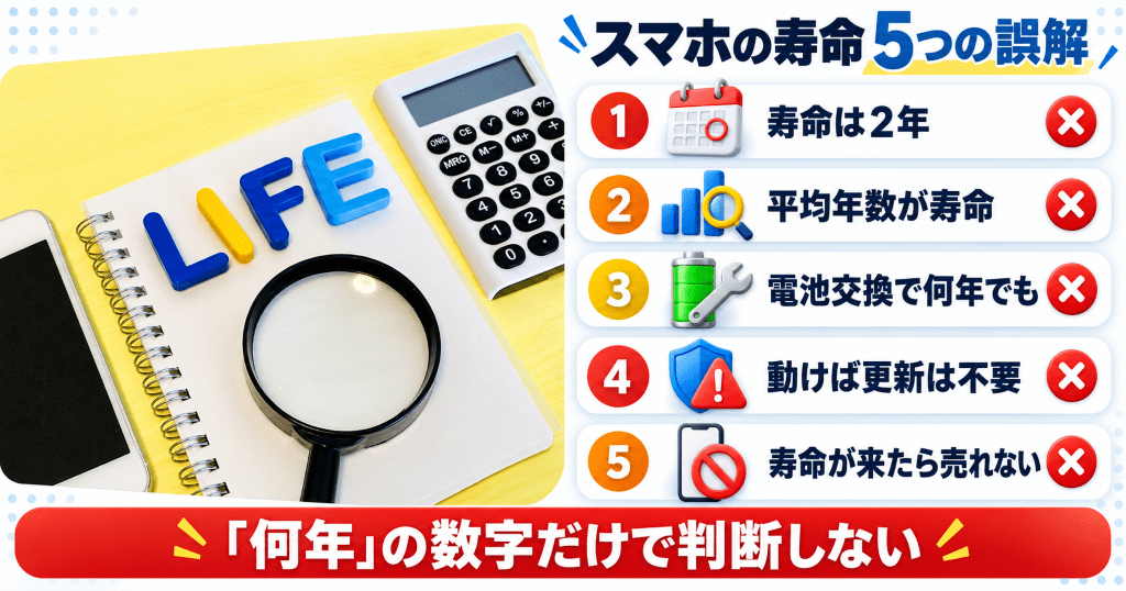 虫眼鏡と計算機を並べてスマホの寿命を確かめるときに見直したい5つの誤解